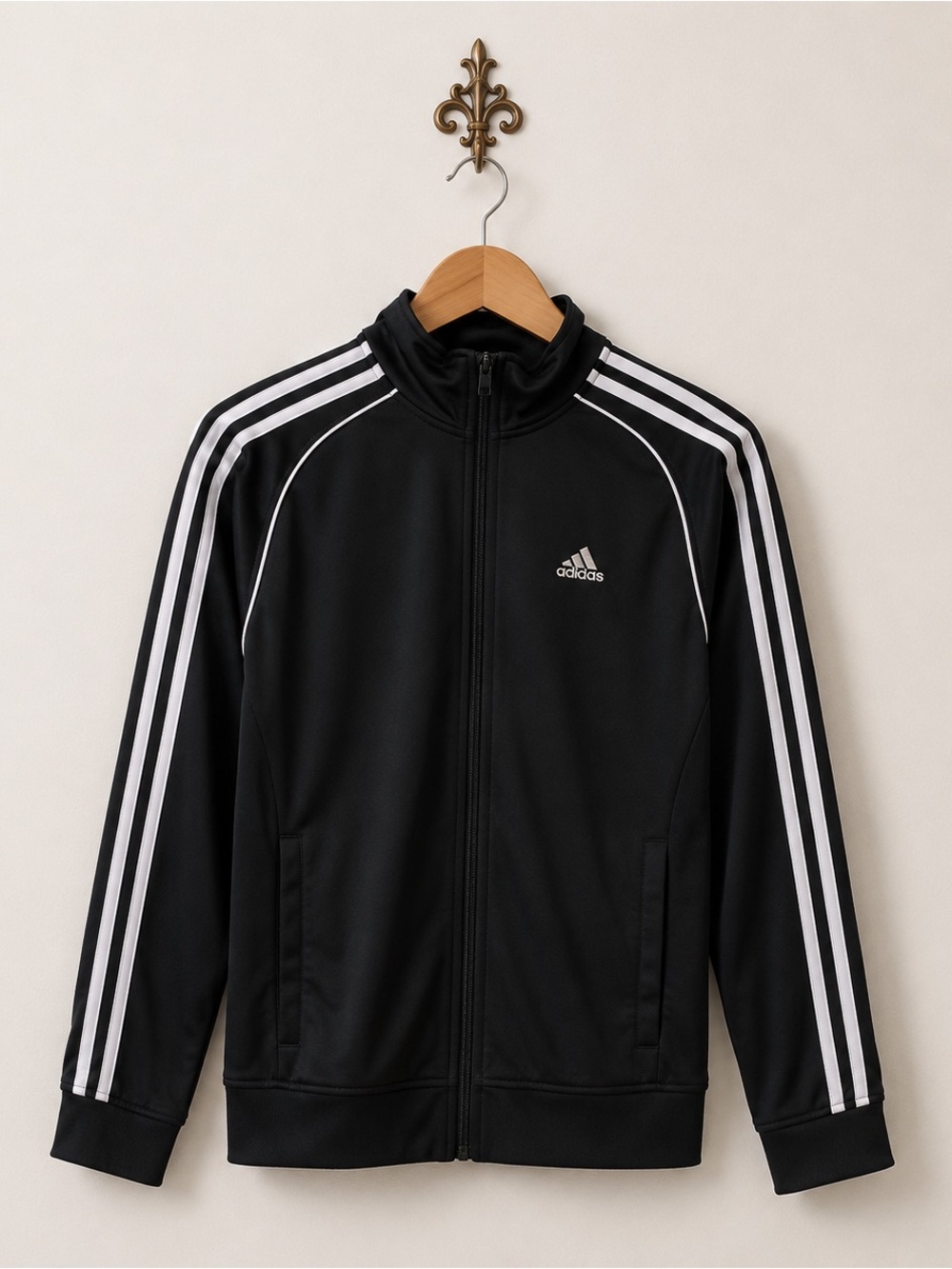 Adidas black mens athletic zip running sports track jacket S